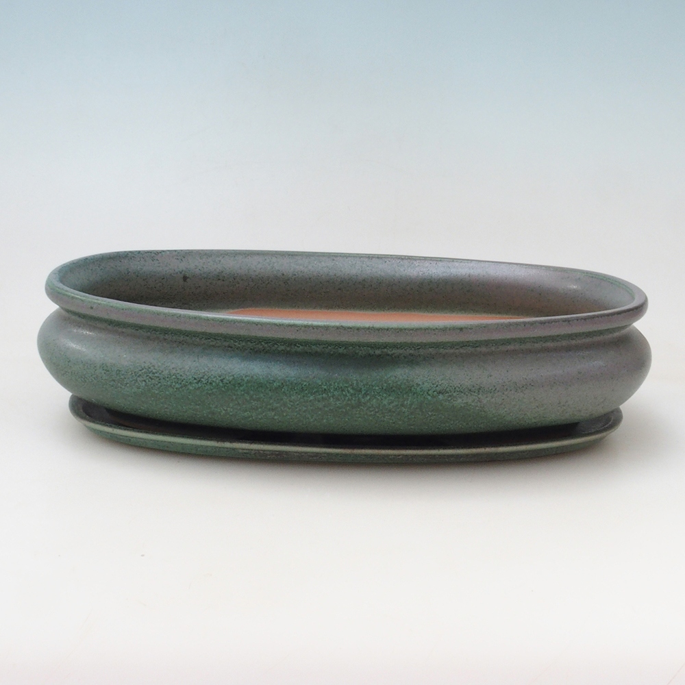 Bonsai-Schale + Unterschale H15 – 25,5 x 17,5 x 6 cm. – grün