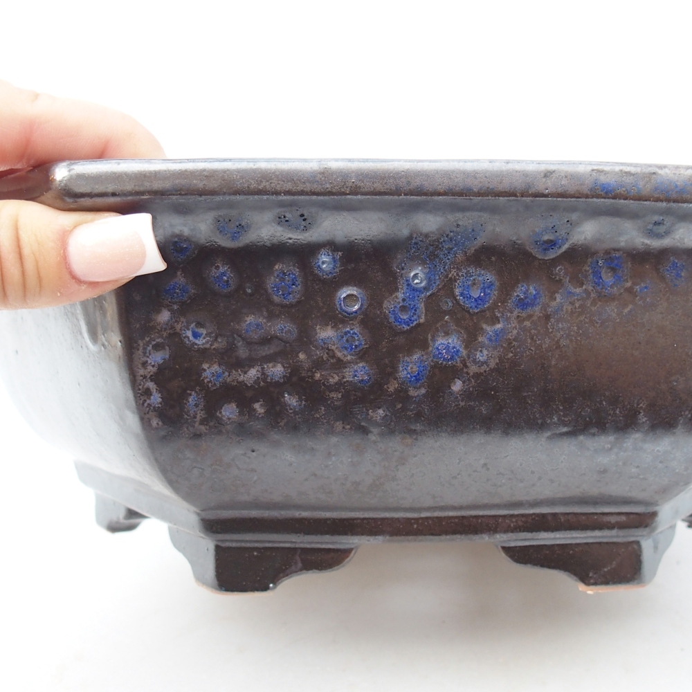 Bonsaischale aus Keramik 28 x 24,5 x 9 cm, Farbe blau-schwarz