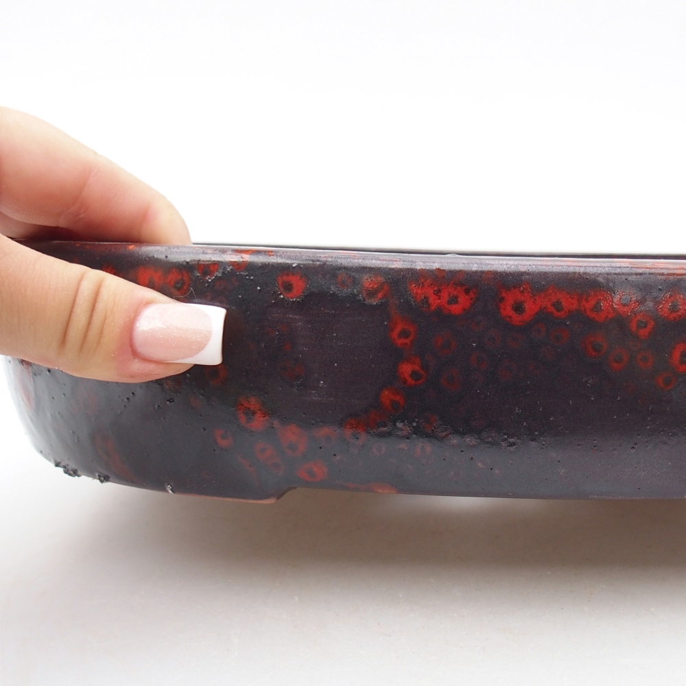 Bonsaischale aus Keramik 27 x 21 x 5,5 cm, Farbe rot-schwarz