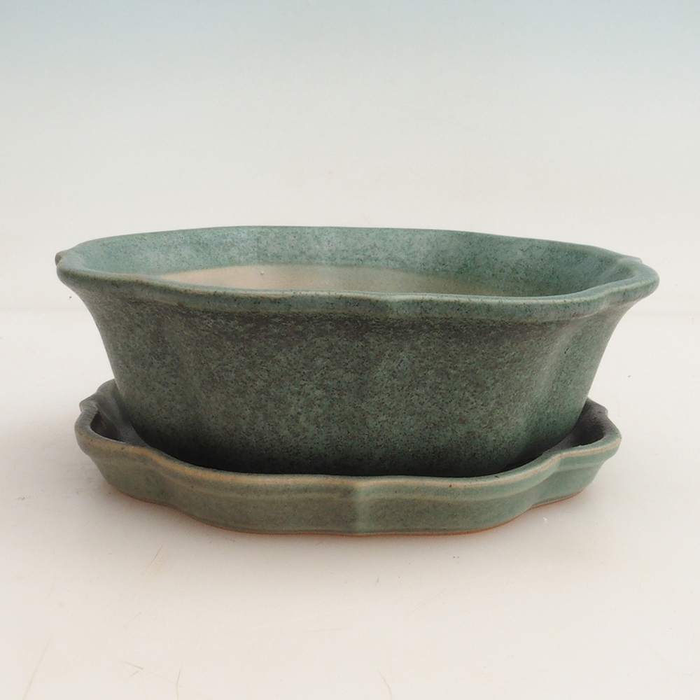 Bonsai-Schale + Untertasse H06 – 14,5 x 14,5 x 5 cm – grün