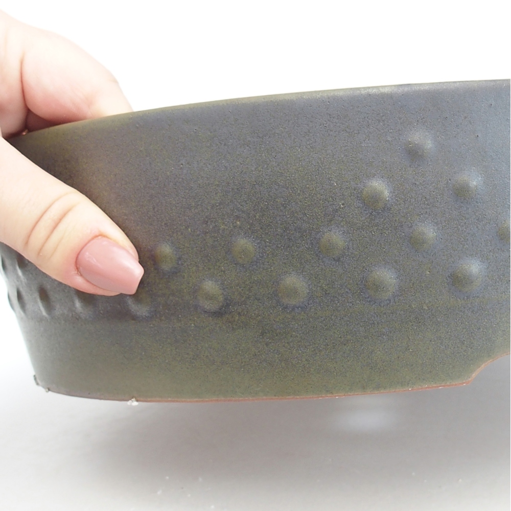 Bonsaischale aus Keramik 24,5 x 24,5 x 7,5 cm, grün-grau