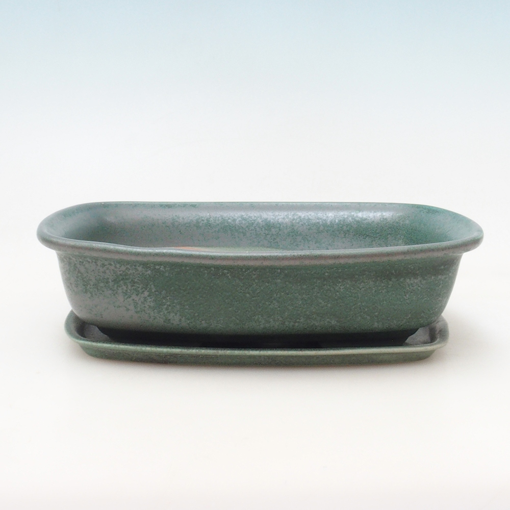 Bonsai-Schale + Unterschale H08 – 25 x 19,5 x 6 cm. – grün