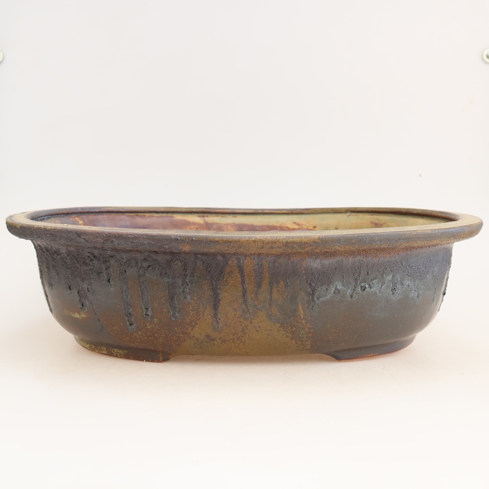 Keramik-Bonsai-Schale 36 x 30 x 9 cm, Farbe: braun-grün