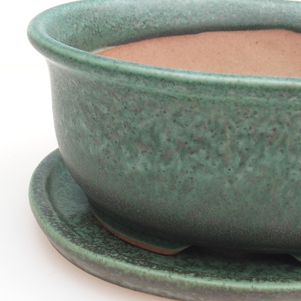 Bonsaischale + Untertasse H30 - 12 x 10,5 x 5,5 cm - grün