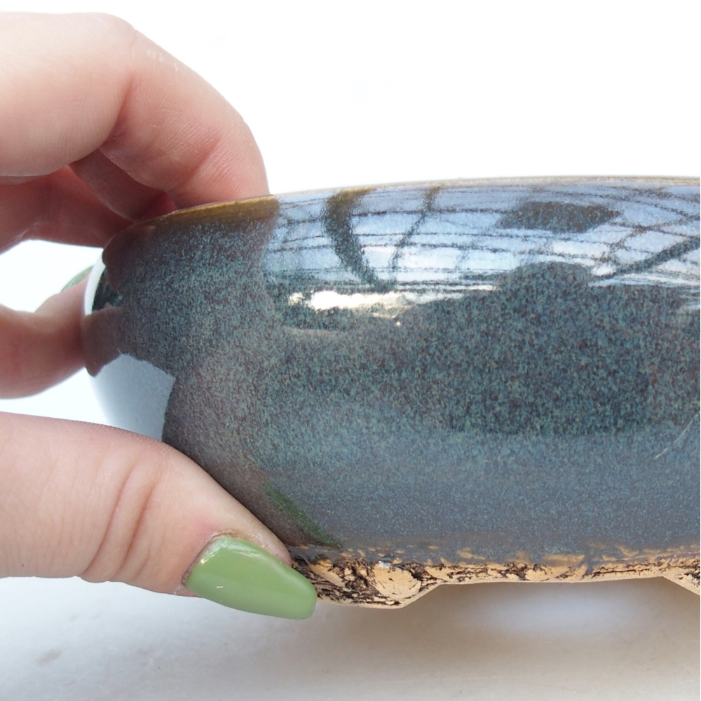 Bonsaischale aus Keramik 15 x 15 x 5,5 cm, blau-grau