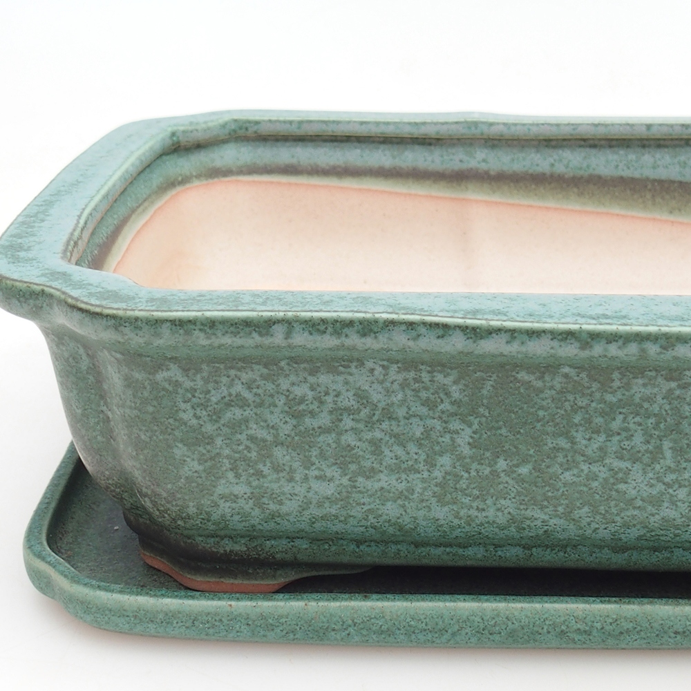 Bonsaischale + Untertasse H20 - 26,5 x 21,5 x 6,5 cm - grün