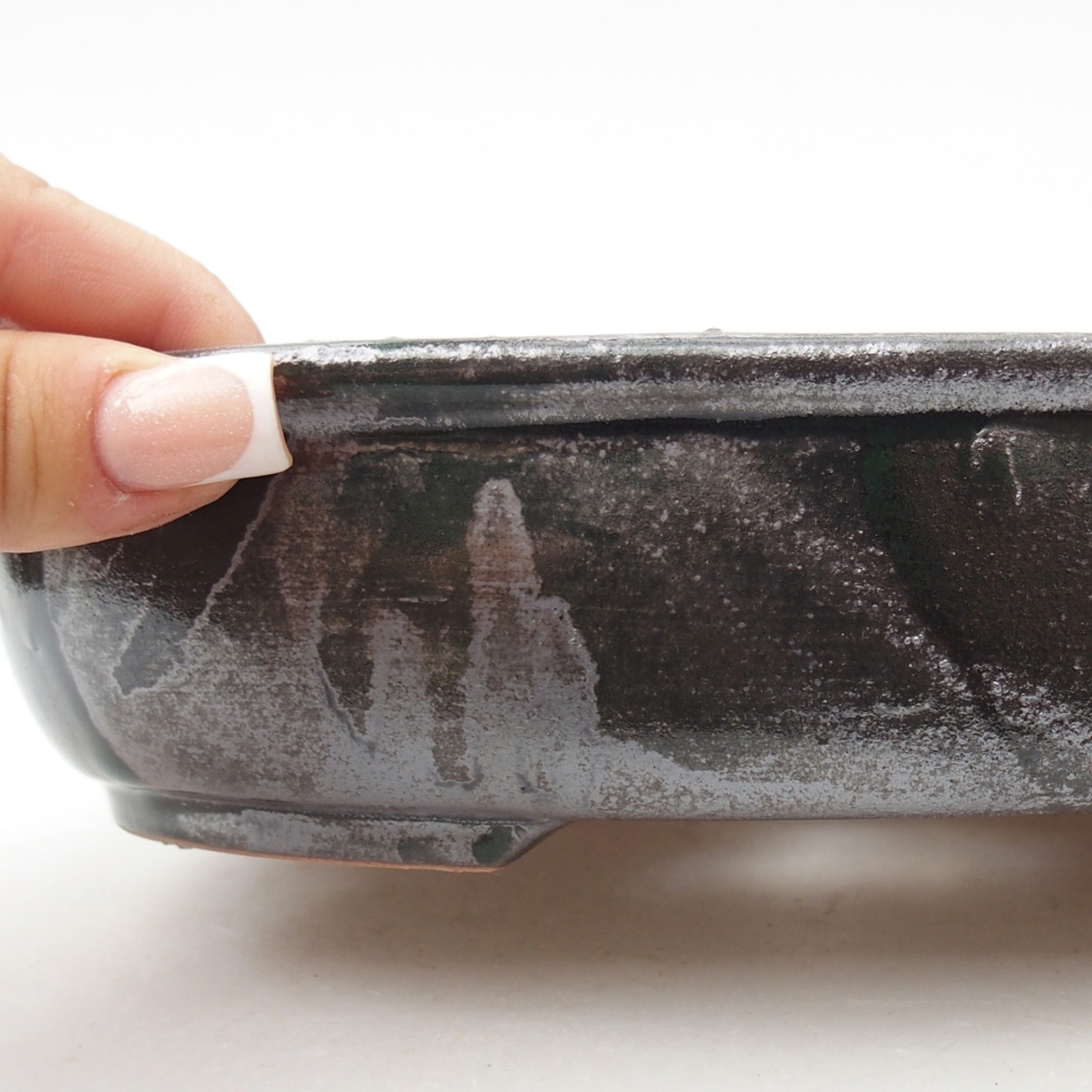 Bonsaischale aus Keramik 22 x 17 x 5 cm, grün-metallic