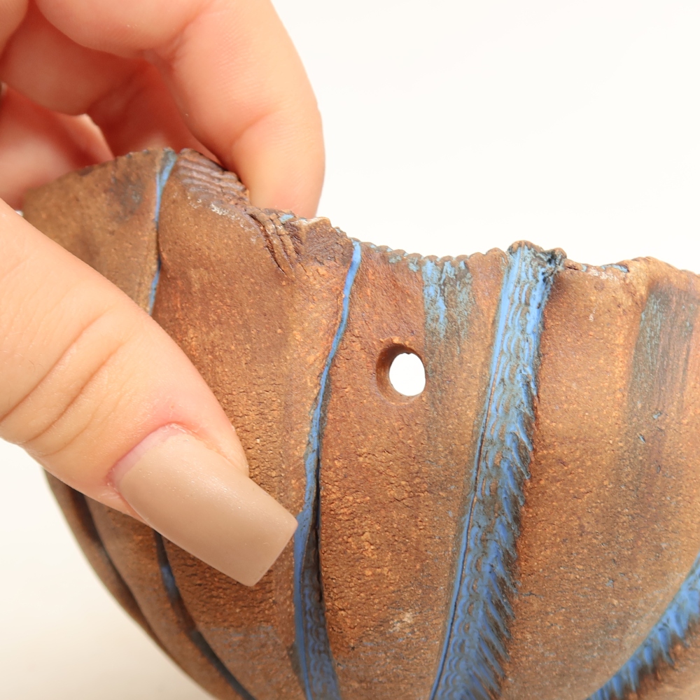 Keramikschale für Kokedama, 13,5 x 12 x 8 cm, Farbe: Blau