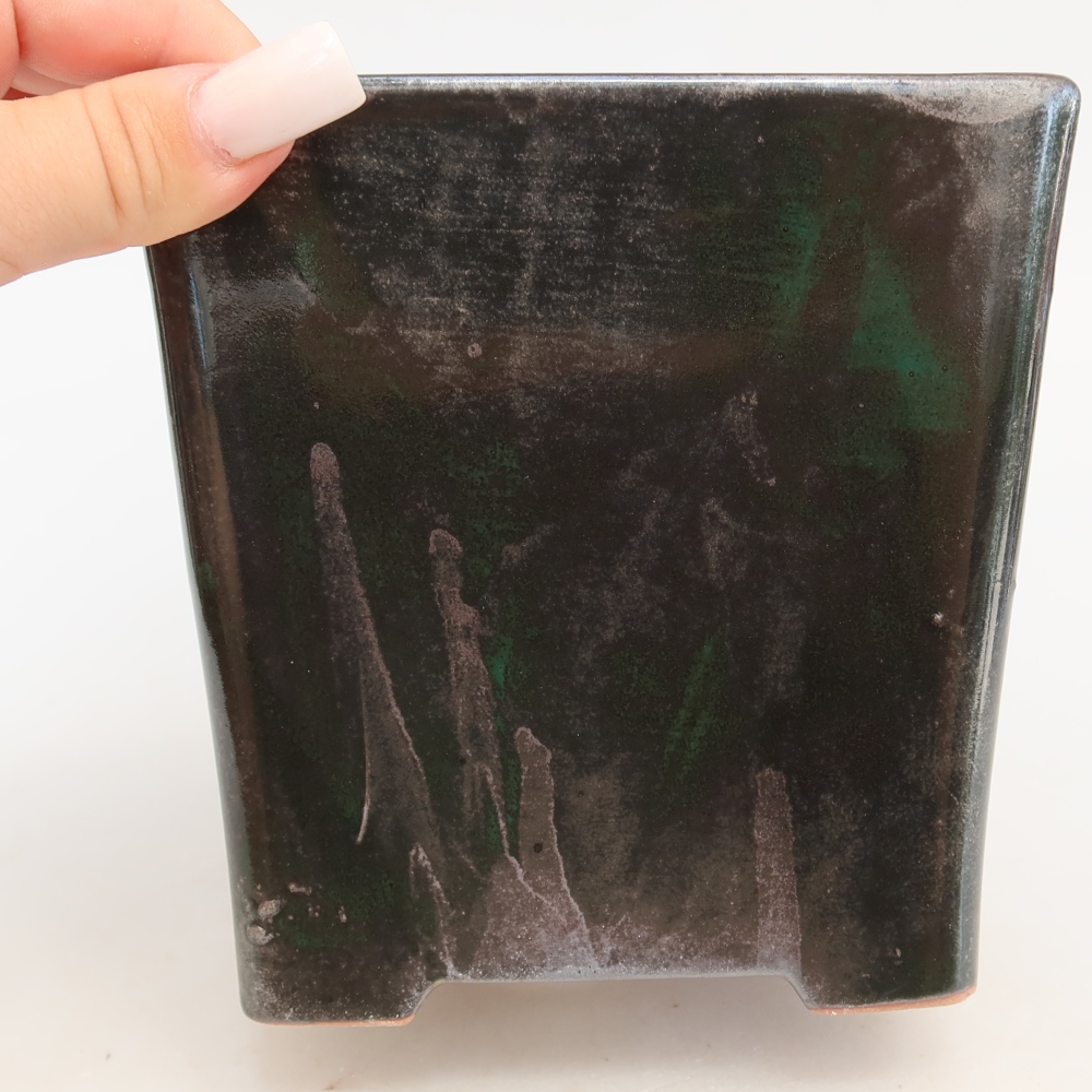 Keramik-Bonsai-Schale 13 x 13 x 14 cm, Farbe: metallisch-grün