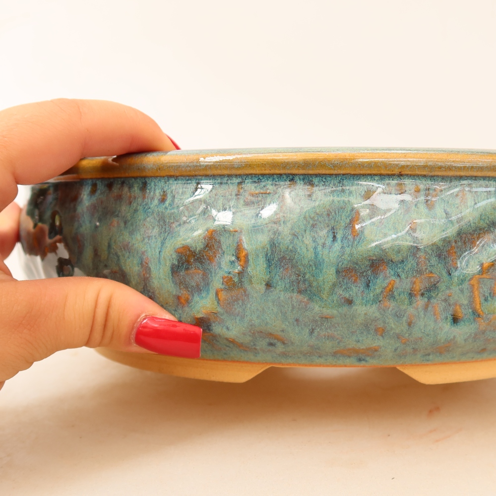 Keramik-Bonsai-Schale, 25 x 25 x 7 cm, Farbe: grün