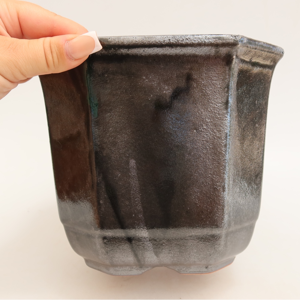 Keramik-Bonsai-Schale 17,5 x 17,5 x 15,5 cm, metallfarben