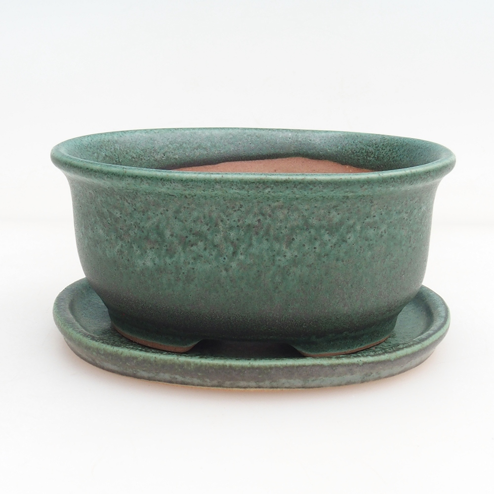 Bonsaischale + Untertasse H30 - 12 x 10,5 x 5,5 cm - grün