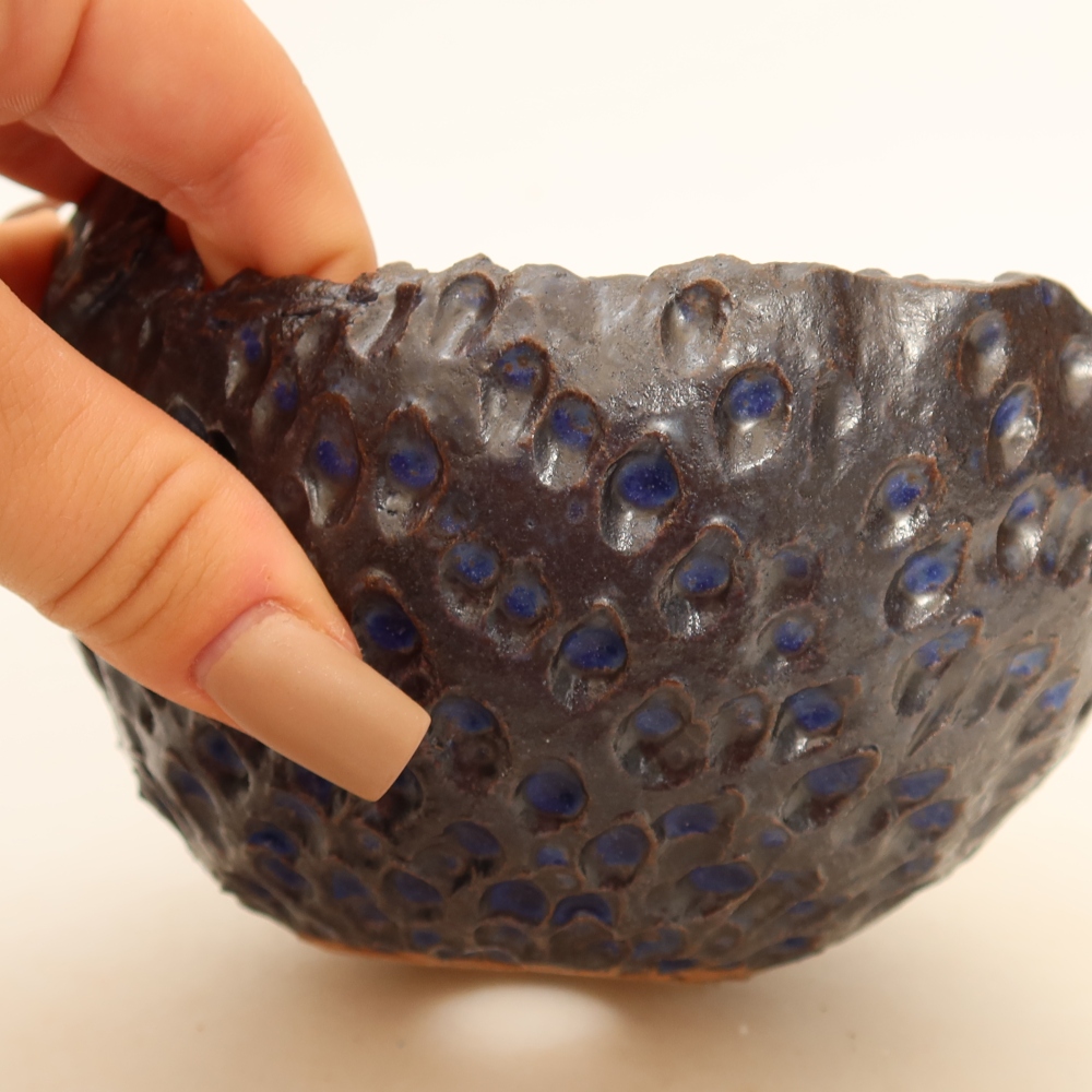 Keramikschale für Kokedama, 14 x 12 x 8,5 cm, Farbe: Blau