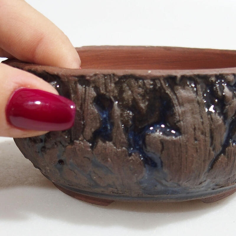 Keramik-Bonsaischale 10 x 10 x 4,5 cm, Farbe blau rissig