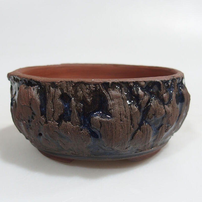 Keramik-Bonsaischale 10 x 10 x 4,5 cm, Farbe blau rissig