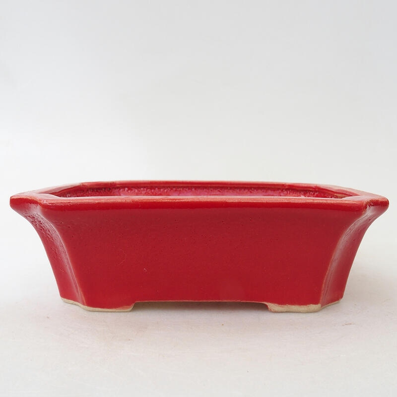 Keramik-Bonsaischale 13,5 x 11 x 4,5 cm, Farbe Rot