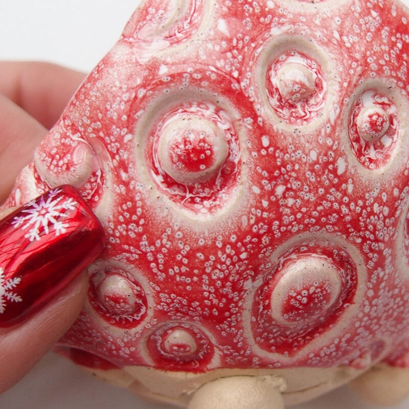 Keramikschale 9 x 8,5 x 6,5 cm, Farbe weiß-rot