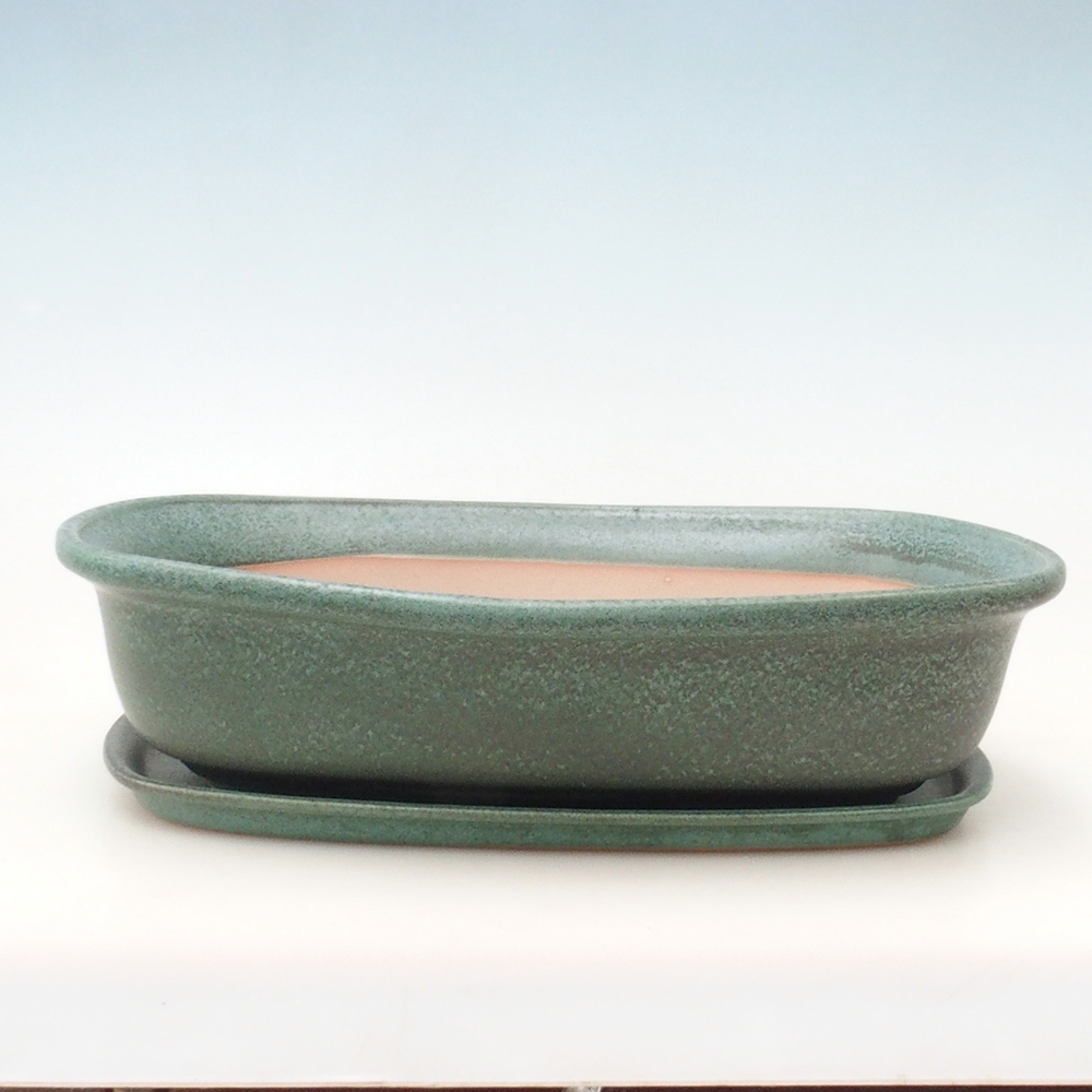 Bonsai-Schale + Unterschale H10 – 37 x 28 x 9 cm – grün