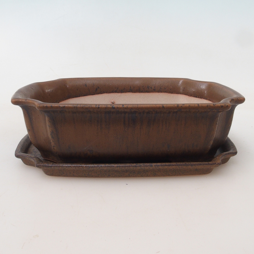Bonsai-Schale + Unterschale H03 – 16,5 x 12 x 4,5 cm. - braun