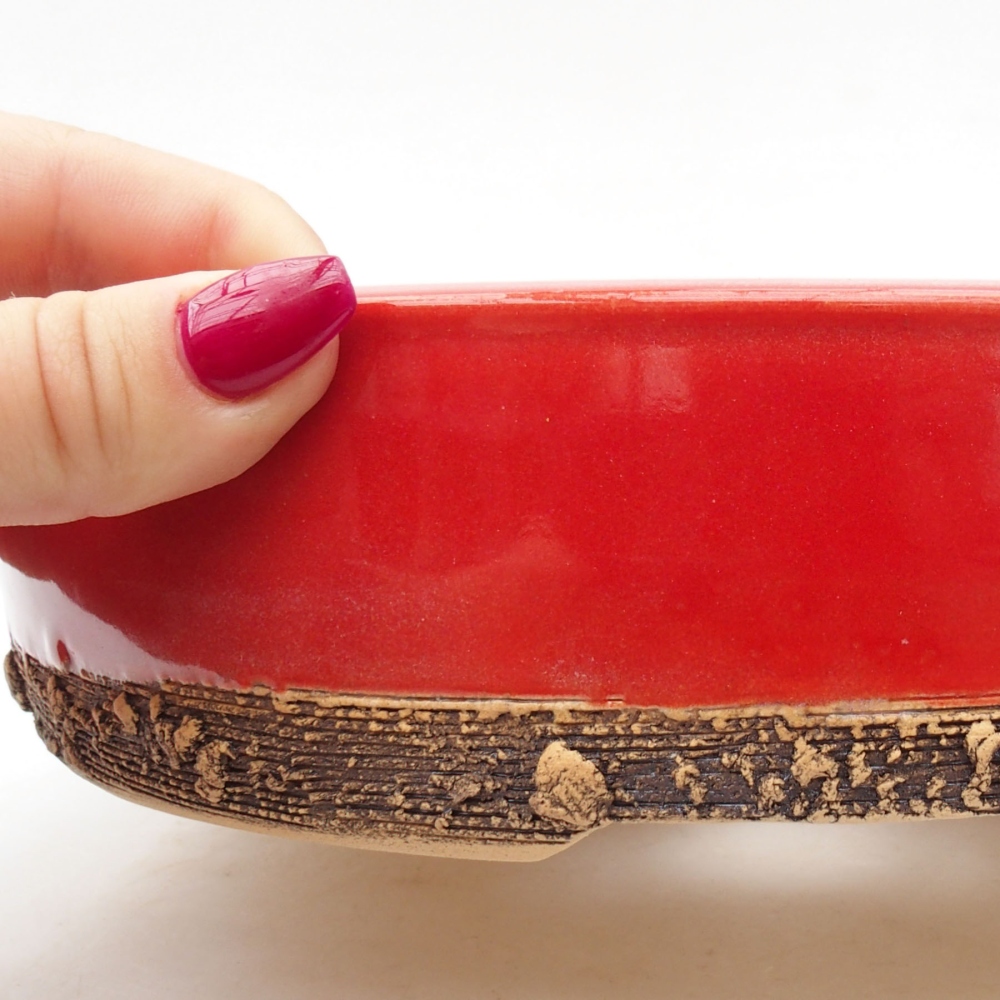 Keramik-Bonsaischale 21,5 x 21,5 x 5 cm, Farbe Rot