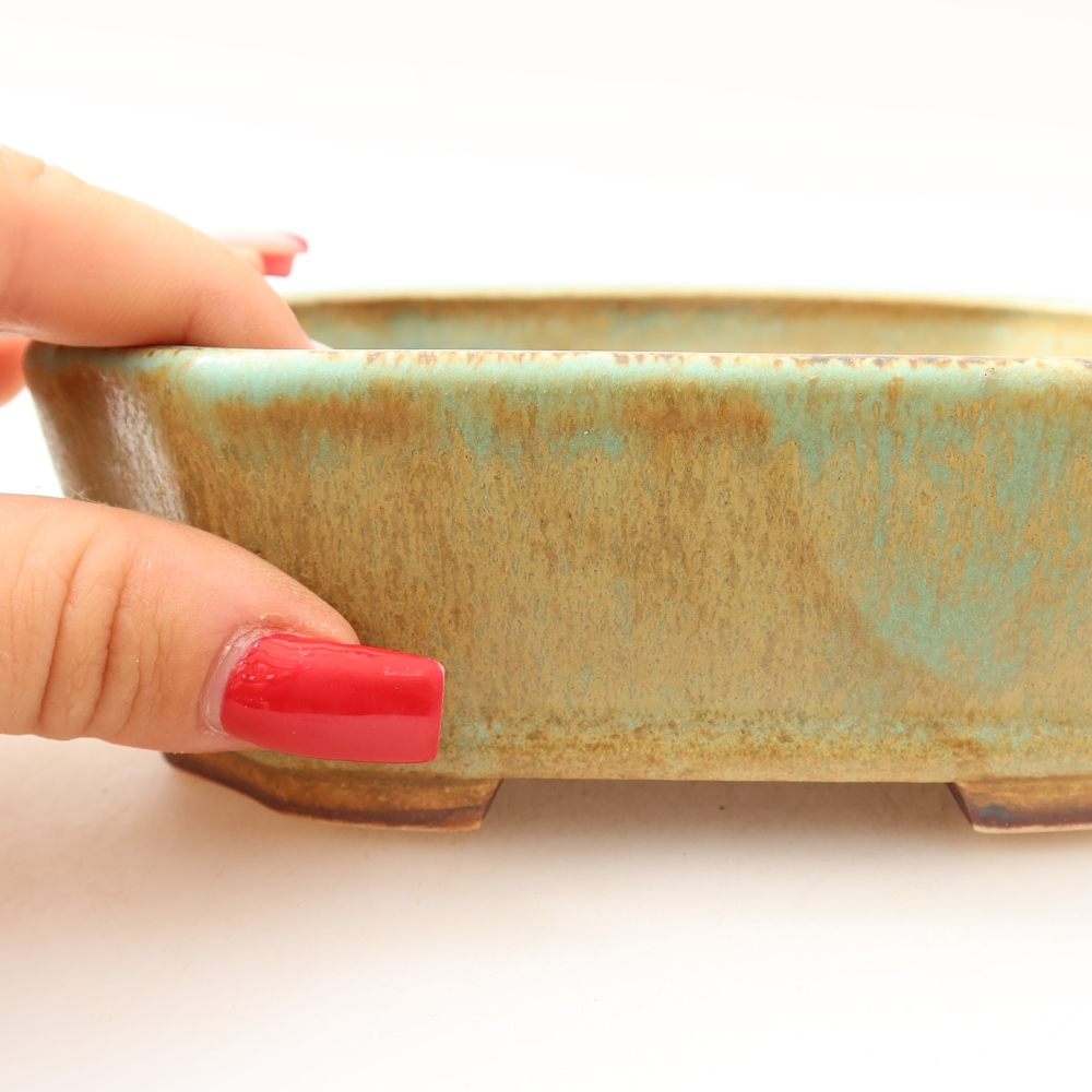 Keramik-Bonsai-Schale, 13,5 x 11,5 x 4 cm, Farbe: grün