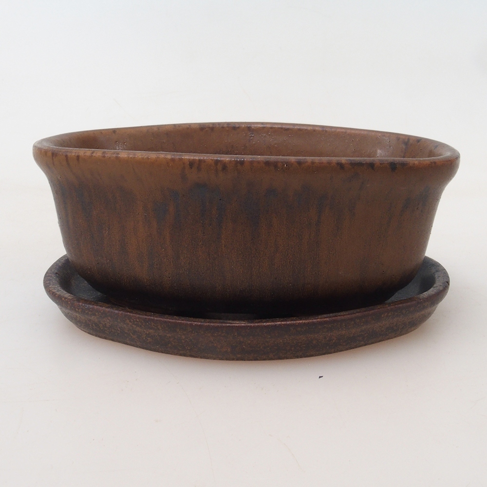 Bonsai-Schale + Unterschale H05 – 11 x 8 x 4 cm. – braun