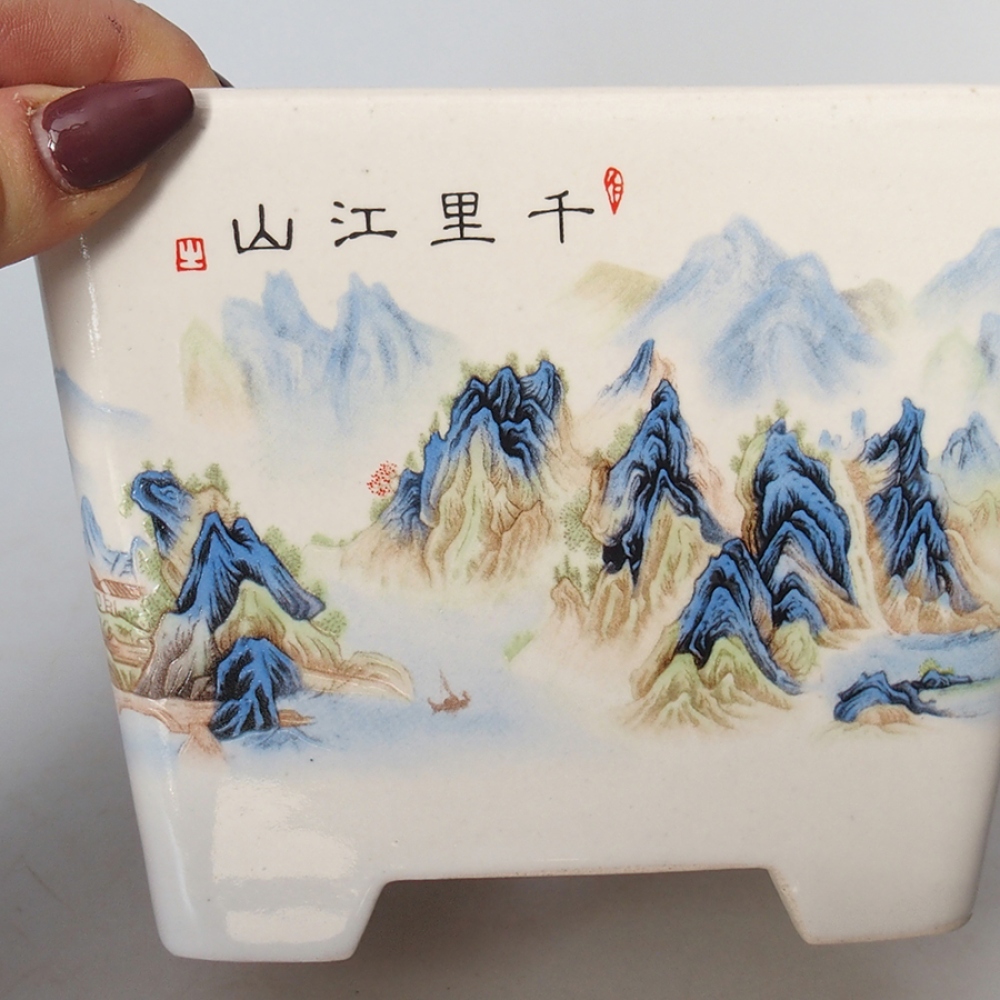 Keramik-Bonsaischale 11,5 x 11,5 x 7 cm, Farbe Weiß