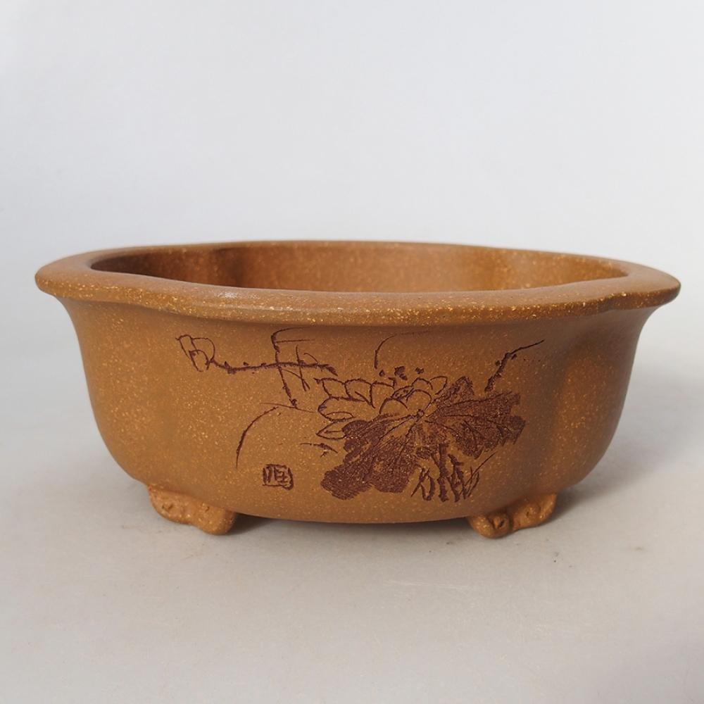 Keramik-Bonsaischale 15,5 x 13 x 6 cm, Farbe Ocker