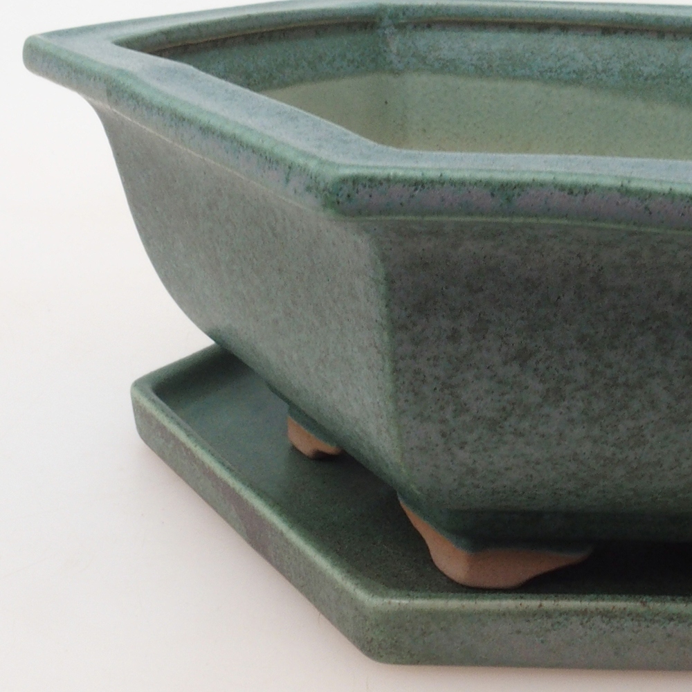 Bonsai-Schale + Unterschale H53 – 19 x 21,5 x 7 cm. – grün