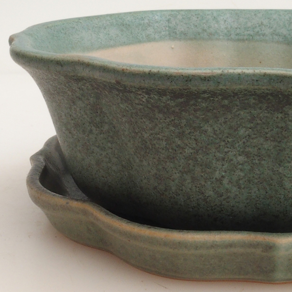 Bonsai-Schale + Untertasse H06 – 14,5 x 14,5 x 5 cm – grün