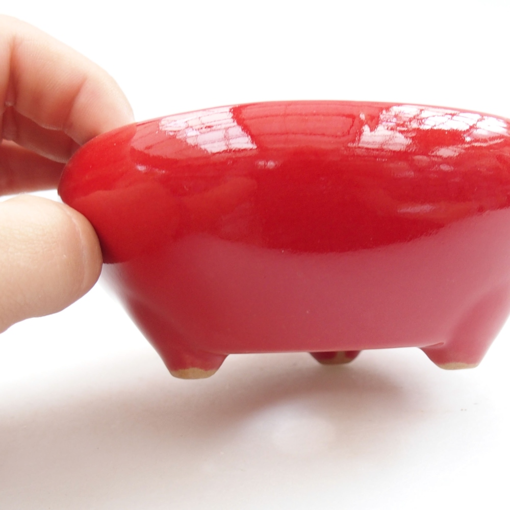 Keramik-Bonsaischale 11 x 11 x 5 cm, Farbe rot