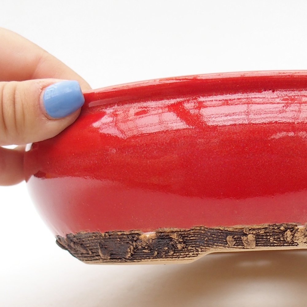 Keramik-Bonsaischale 18,5 x 18,5 x 6 cm, Farbe Rot