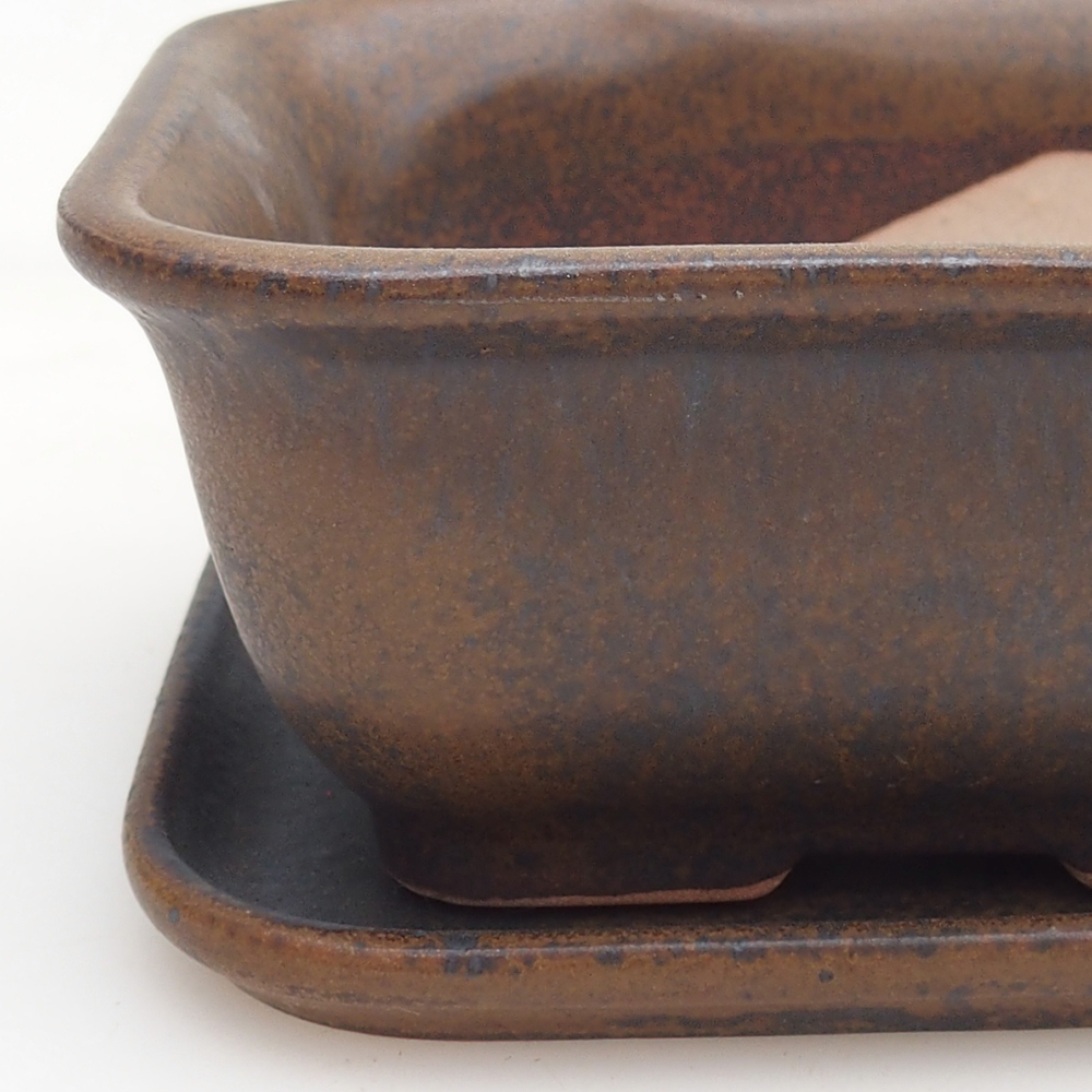 Bonsaischale + Untertasse H38 - 12 x 10,5 x 5 cm - braun