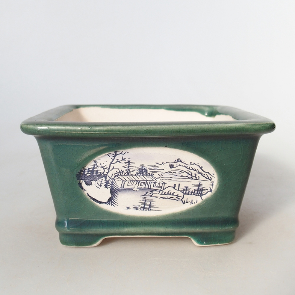 Keramik-Bonsaischale 13 x 13 x 7 cm, Farbe Grün