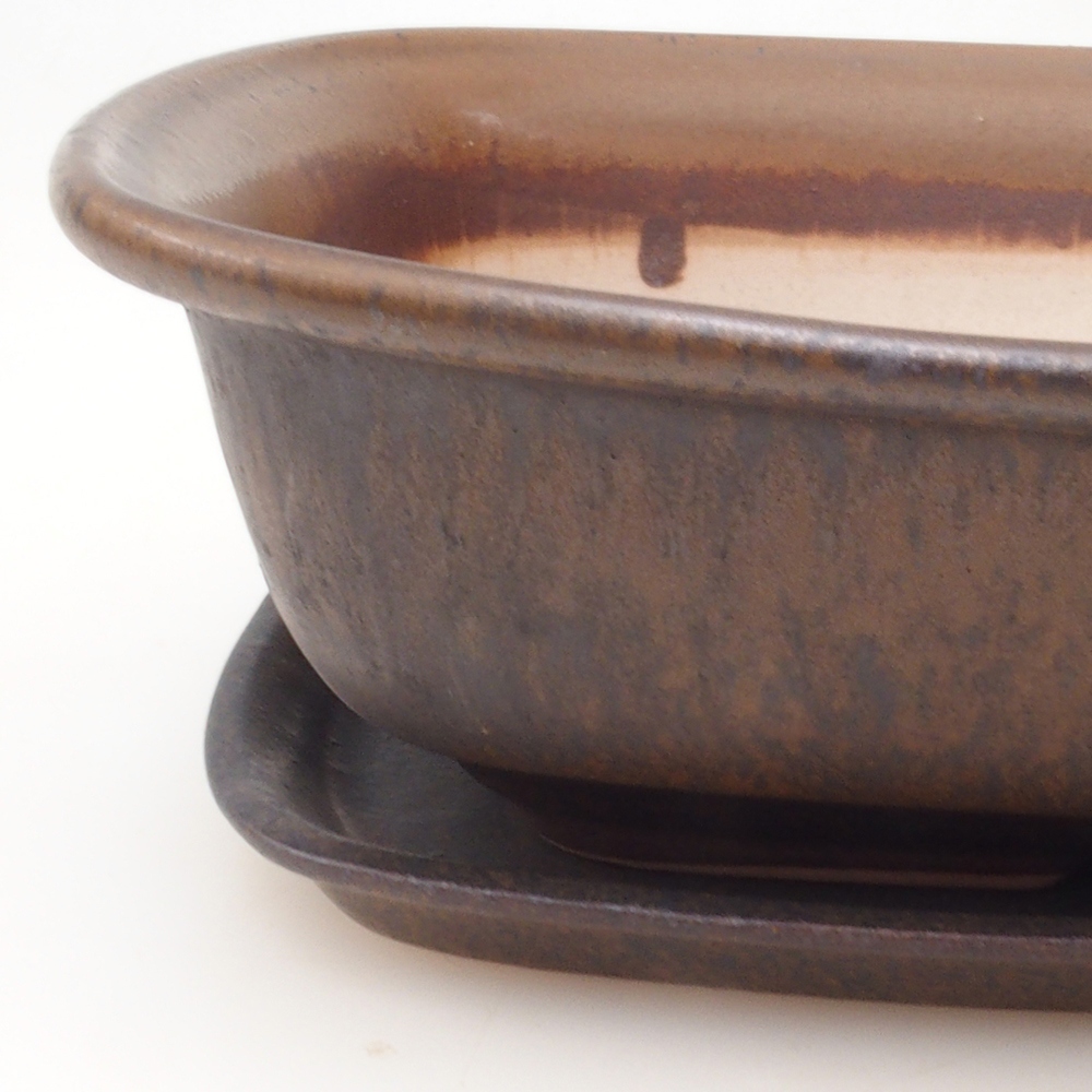 Bonsai-Schale + Unterschale H08 – 25 x 19,5 x 6 cm. – braun