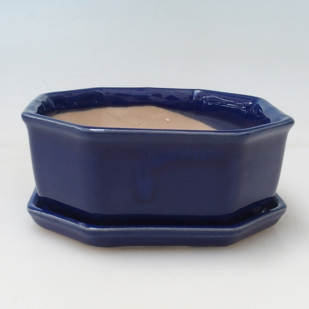 Bonsai-Schale + Unterschale H13 – 12,5 x 12,5 x 4,5 cm – blau
