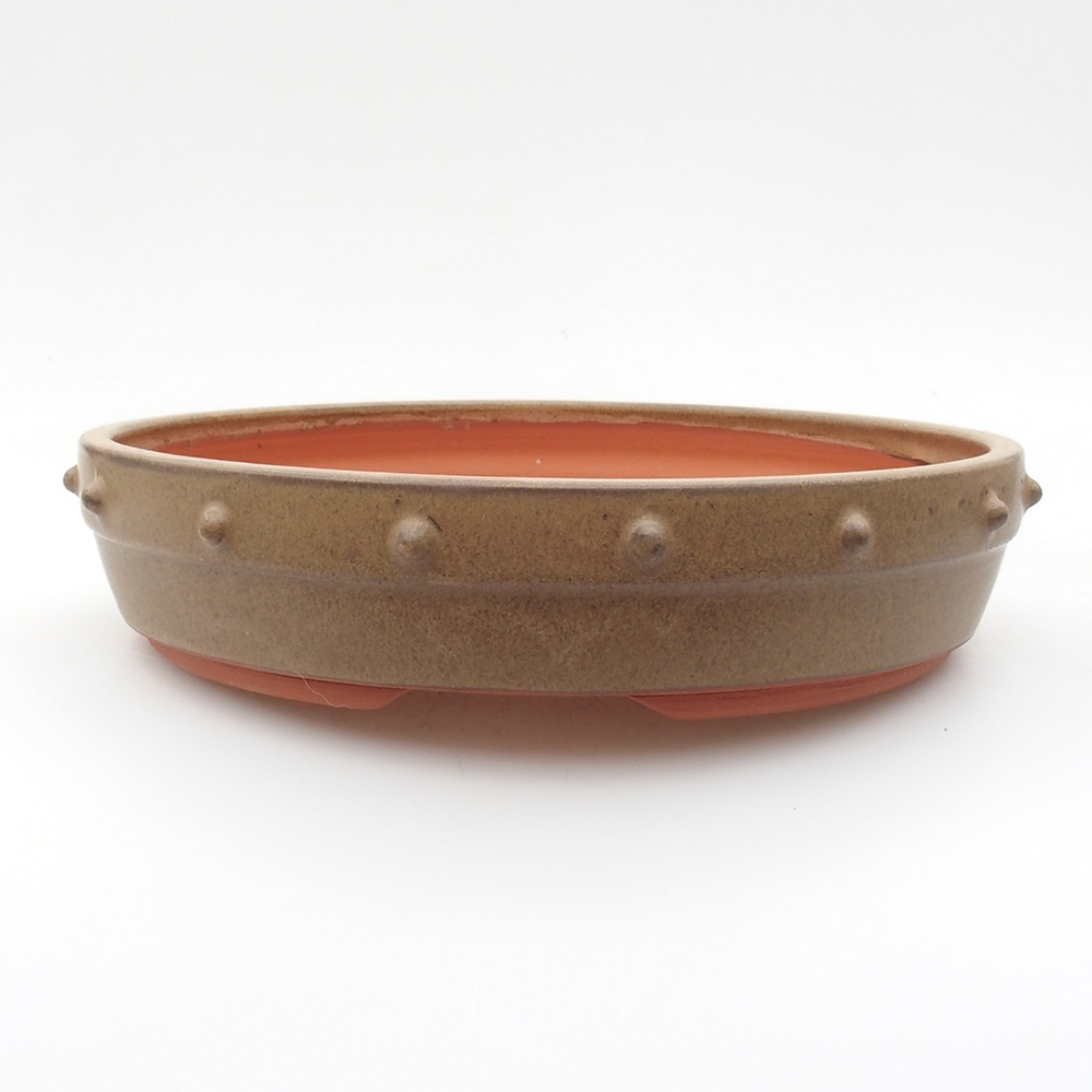 Bonsaischale aus Keramik 21,5 x 21,5 x 4,5 cm, braune Farbe