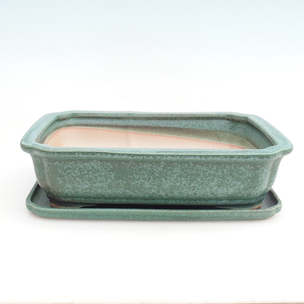 Bonsaischale + Untertasse H20 - 26,5 x 21,5 x 6,5 cm - grün