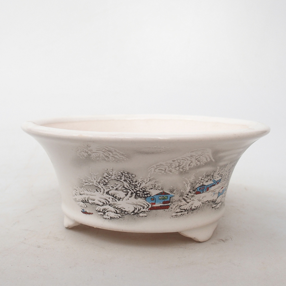 Keramik-Bonsaischale 13 x 13 x 6 cm, Farbe Weiß
