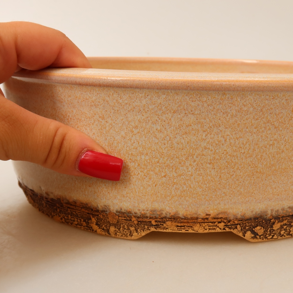 Keramik-Bonsai-Schale, 24,5 x 24,5 x 8 cm, Farbe: Beige
