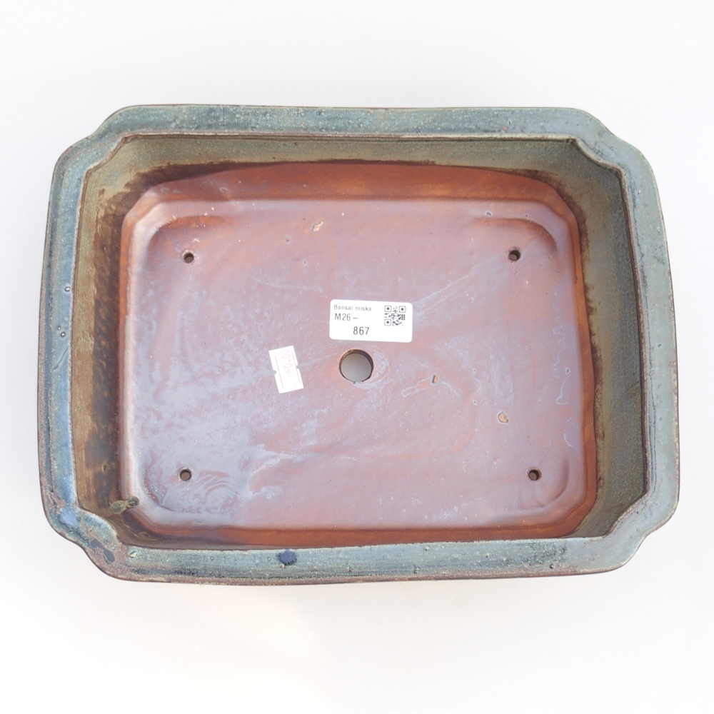 Bonsaischale aus Keramik 28 x 21,5 x 7 cm, grün-braun