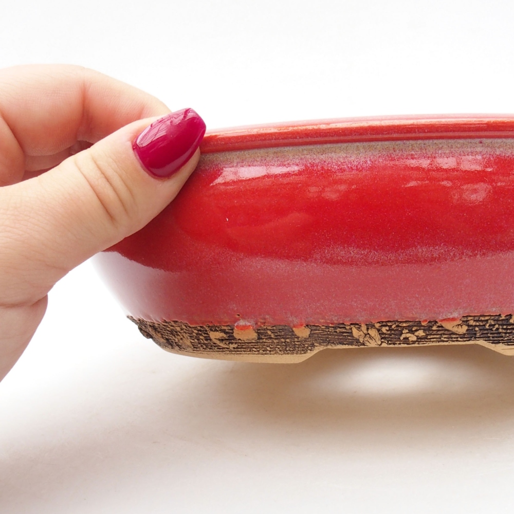 Keramik-Bonsaischale 19 x 19 x 5,5 cm, Farbe Rot