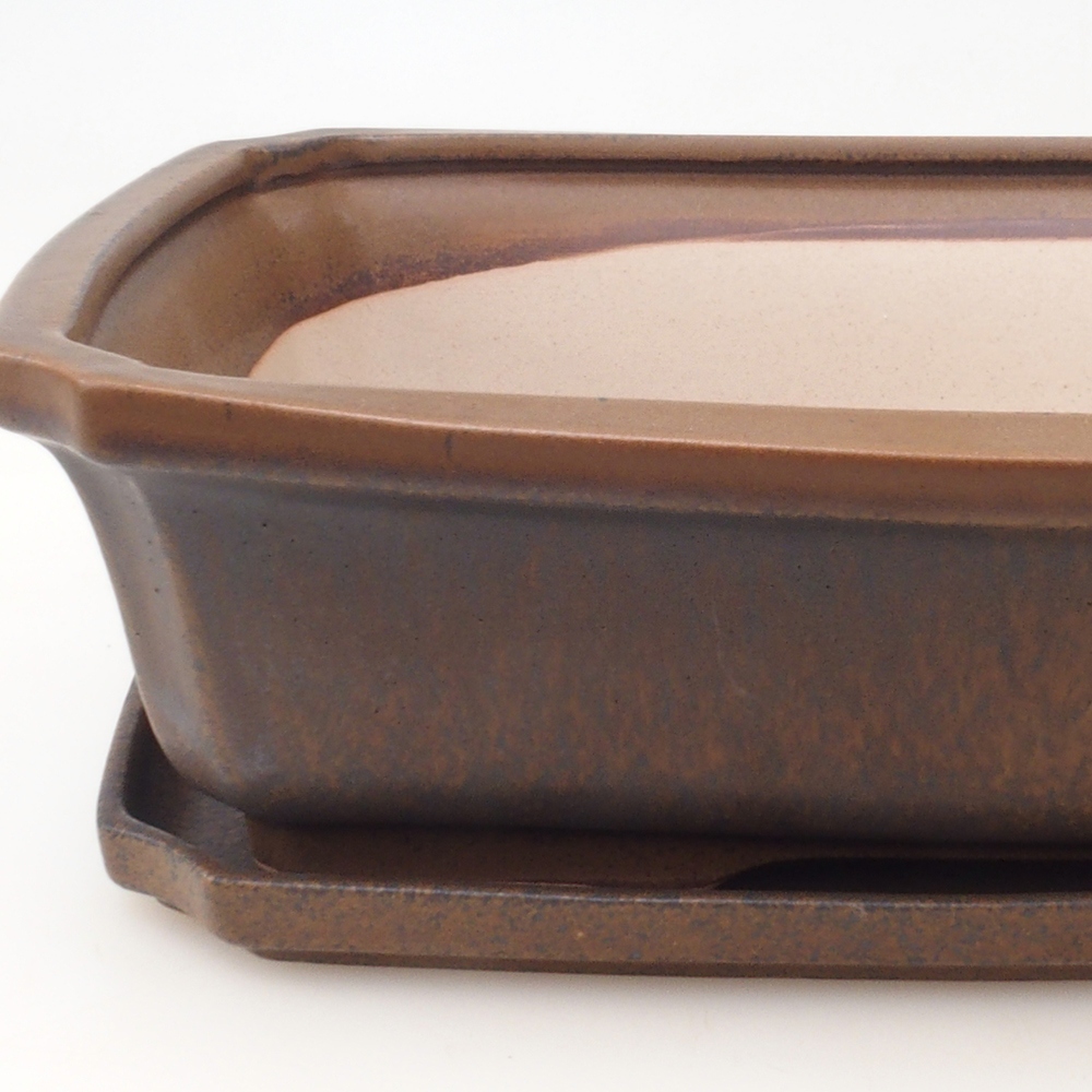 Bonsai-Schale + Unterschale H07 – 30 x 20,5 x 8 cm. – braun
