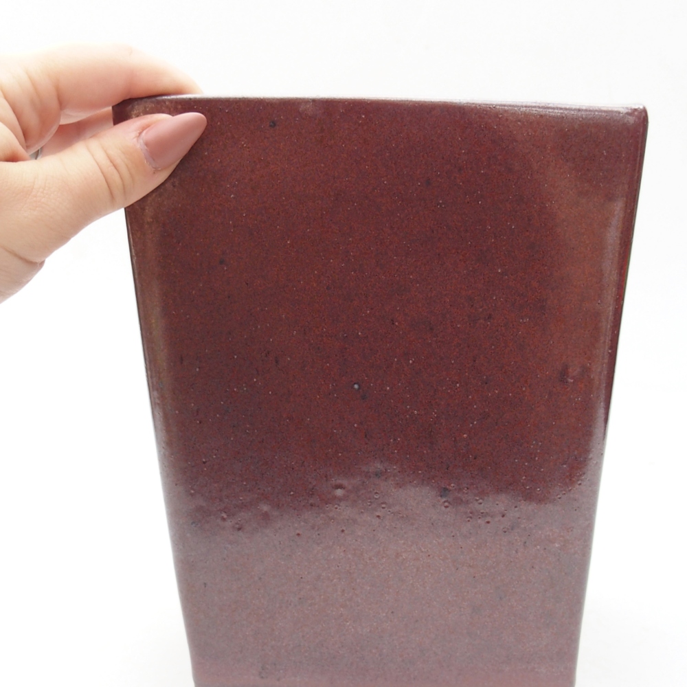 Bonsaischale aus Keramik 15 x 15 x 19,5 cm, bordeauxrot