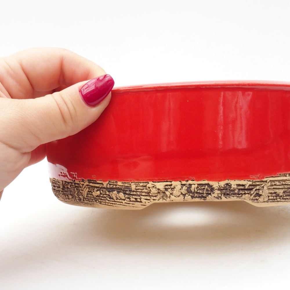 Keramik-Bonsaischale 17 x 17 x 6 cm, Farbe Rot