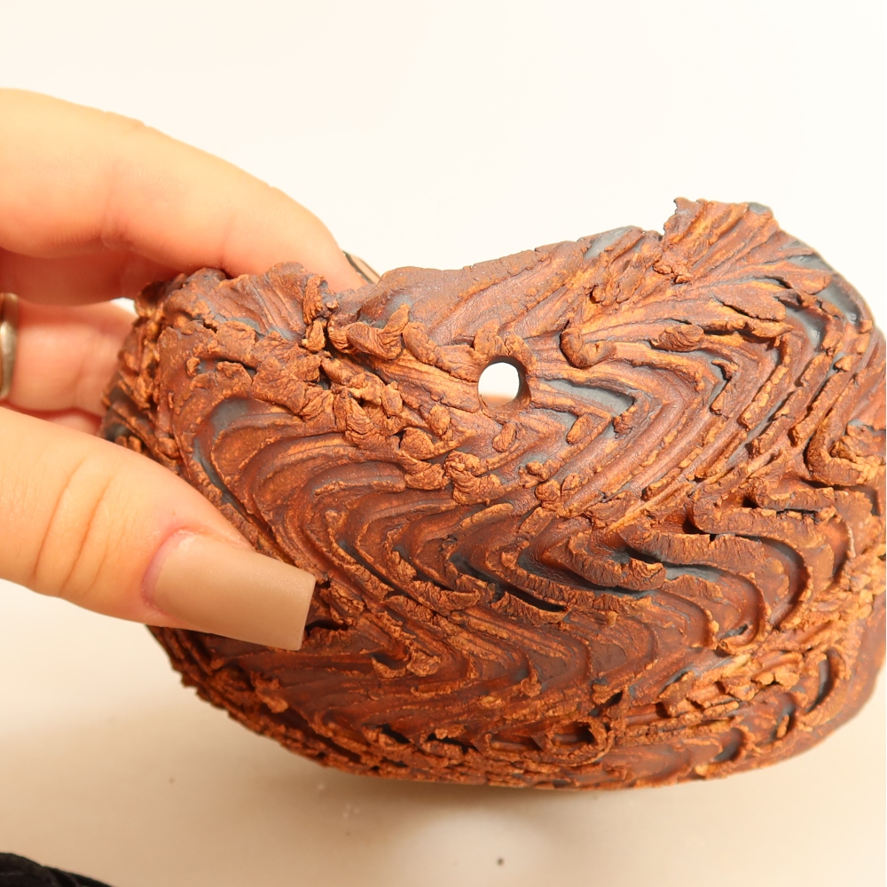Keramikschale für Kokedama, 12 x 12 x 7,5 cm, Farbe: braun