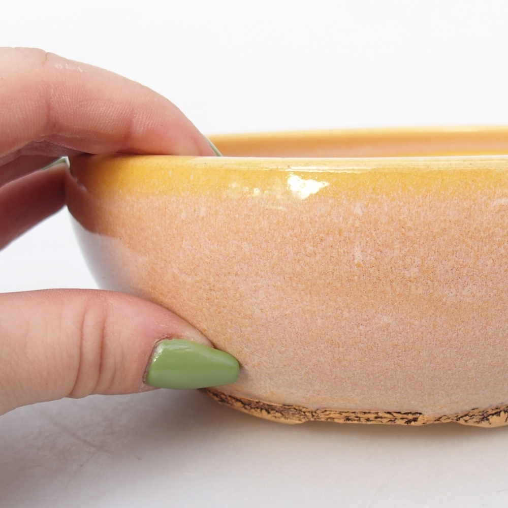 Bonsaischale aus Keramik 16 x 16 x 6 cm, Farbe braun-gelb