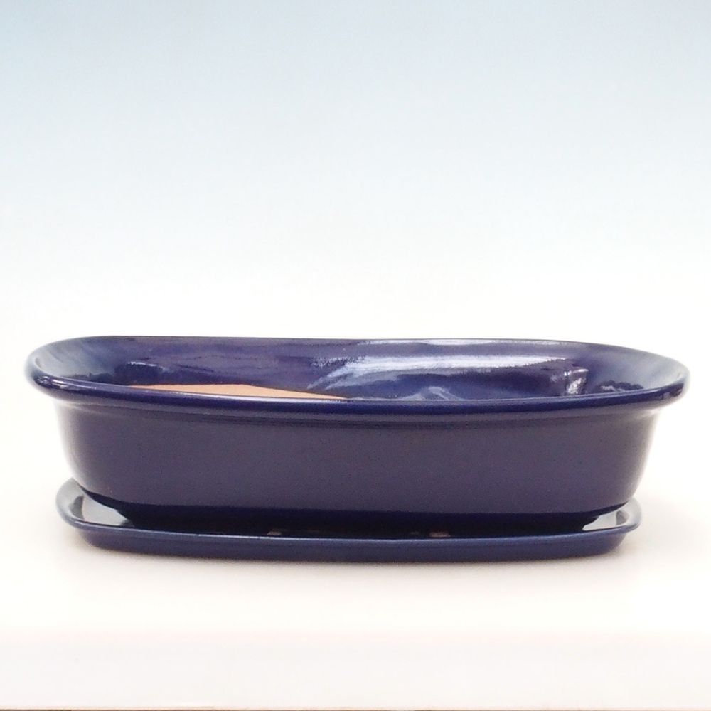 Bonsai-Schale + Unterschale H10 – 37 x 28 x 9 cm. – blau