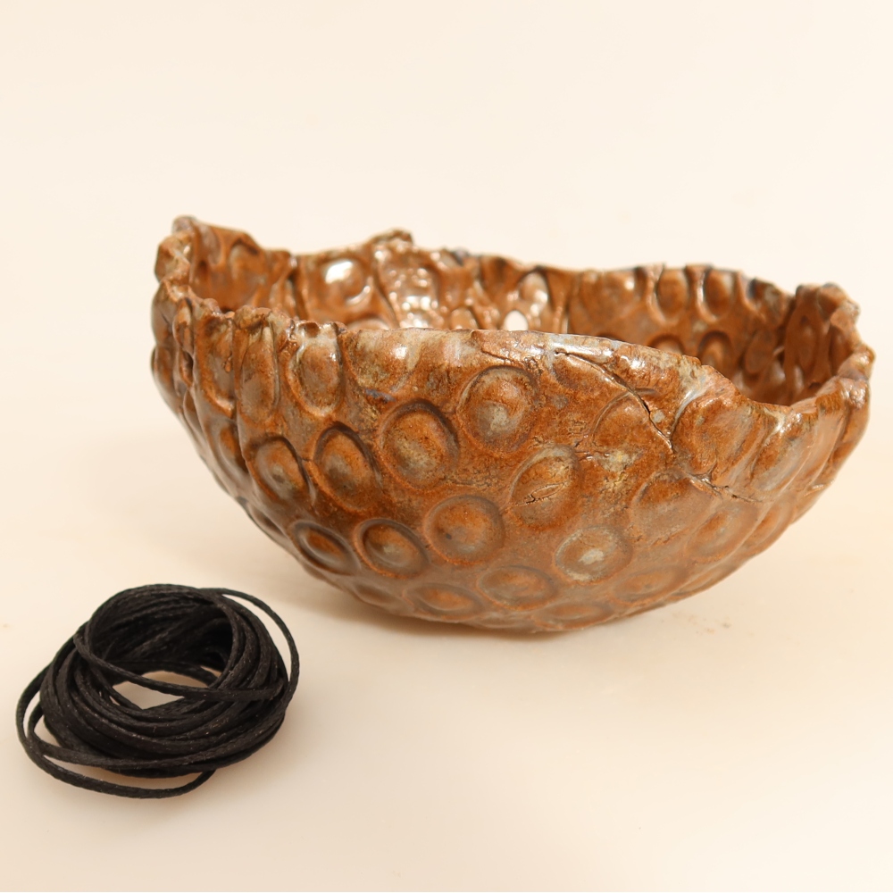 Keramikschale für Kokedama, 12,5 x 11,5 x 6 cm, Farbe: Braun