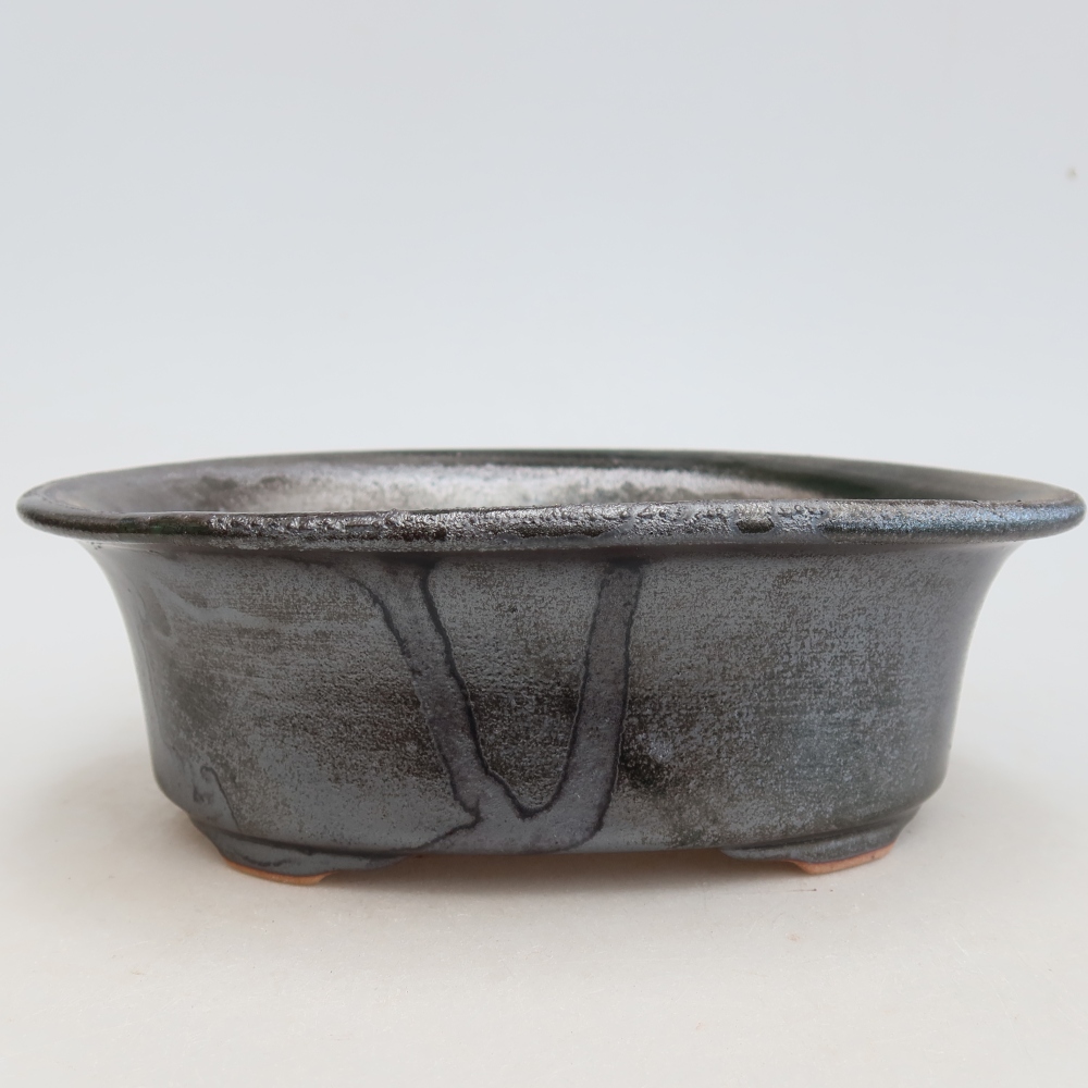 Keramik-Bonsai-Schale, 19,5 × 15,5 × 6,5 cm, Farbe: metallisch-grün
